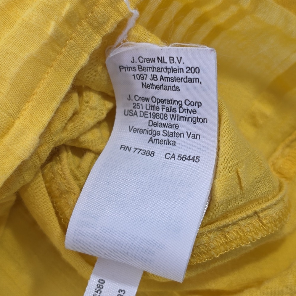J Crew Ruffle V-Neck Blouse XL Butter Yellow Cotton Textured Short Sleeve Top - Picture 9 of 15